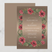 Braunrote Mohn-Hochzeit Einladung (Vorne/Hinten)