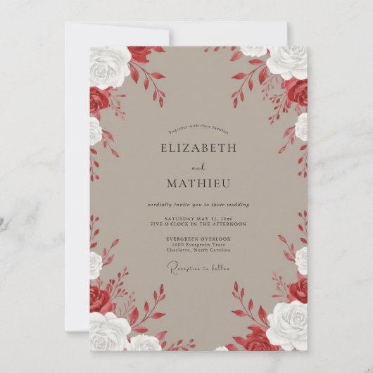 Braunrote Rosenhochzeit Einladung (Vorderseite)