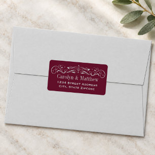 Braunrote silberne Flourish-Hochzeitsadresse Adressaufkleber