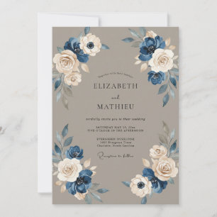Braunrote Stahl-Ranunculus-Eukalyptus-Hochzeit Einladung