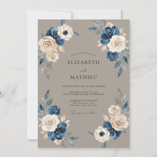 Braunrote Stahl-Ranunculus-Eukalyptus-Hochzeit Einladung (Vorderseite)