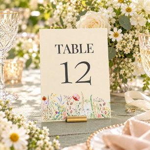 Braunrote Wildblumenwiese Hochzeit Tischnummernkar Tischnummer