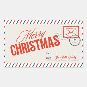 Braunrotes Vintage-Weihnachtsgruß-Postkartenetiket Rechteckiger Aufkleber