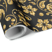 Braunschwarz & Shiny Gold Damask Blumenmuster Geschenkpapier (Rolleneckpunkt)