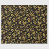 Braunschwarz & Shiny Gold Damask Blumenmuster Geschenkpapier (Flach)