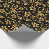 Braunschwarz & Shiny Gold Damask Blumenmuster Geschenkpapier (Ecke)