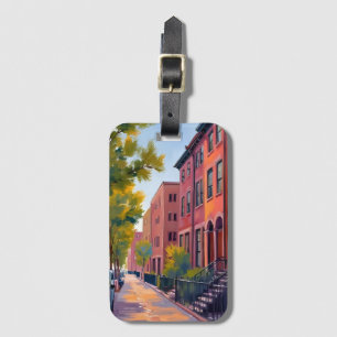 Braunstein Stadtstraße   Boston Backstein Aquarell Gepäckanhänger