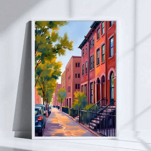 Braunstein Stadtstraße   Boston Backstein Aquarell Poster