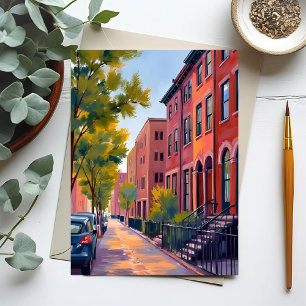 Braunstein Stadtstraße   Boston Backstein Aquarell Postkarte