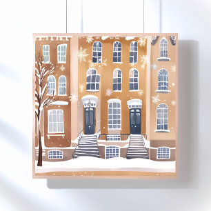 Braunsteinhäuser   Schneebedeckte Stadtstraße Aqua Poster