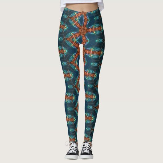 Braunsternmuster auf blau leggings (Vorderseite)