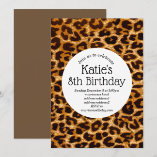 Brauntierdruck, Leopard, Geparden Geburtstag Einladung