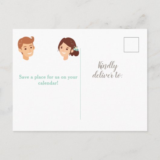 Bräunungs- und Bodendarstellung Save the Date Ankündigungspostkarte (Rückseite)