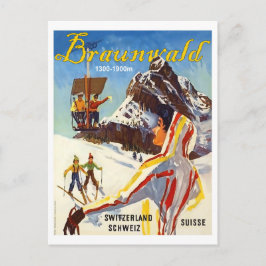 Braunvalde, Schweizer Berge, Skiläufer Postkarte