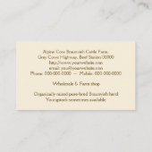 Braunvieh alpine Milchkuh Visitenkarte (Rückseite)