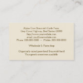 Braunvieh alpine Milchkuh Visitenkarte (Rückseite)