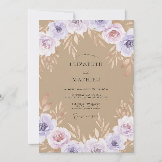 Braunviolette Bemalte Hochzeit Einladung (Vorderseite)