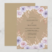 Braunviolette Bemalte Hochzeit Einladung (Vorne/Hinten)
