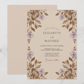 Braunviolette Blatt-Hochzeit Einladung (Vorne/Hinten)