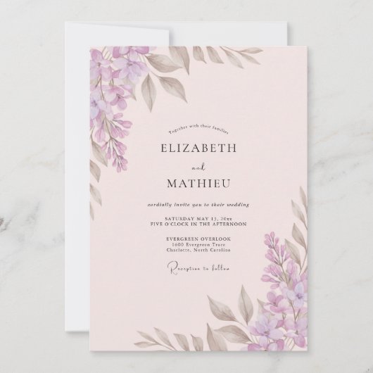 Braunviolette Blätterhochzeit Einladung (Vorderseite)