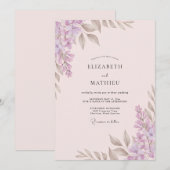 Braunviolette Blätterhochzeit Einladung (Vorne/Hinten)