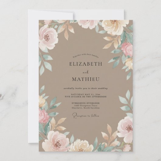 Braunviolette Blätterhochzeit Einladung (Vorderseite)