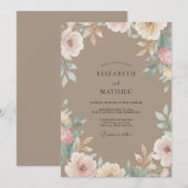 Braunviolette Blätterhochzeit Einladung (Vorne/Hinten)