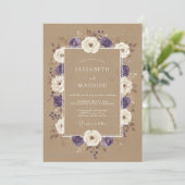 Braunviolette Blumenhochzeit Einladung (Stehend Vorderseite)