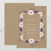 Braunviolette Blumenhochzeit Einladung (Vorne/Hinten)