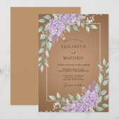 Braunviolette Hochzeit mit Blättern Einladung (Vorne/Hinten)