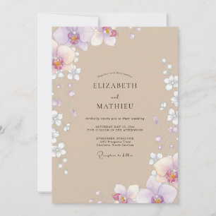 Braunviolette Orchideen-Hochzeit Einladung