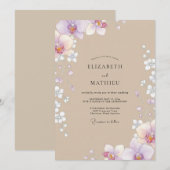 Braunviolette Orchideen-Hochzeit Einladung (Vorne/Hinten)