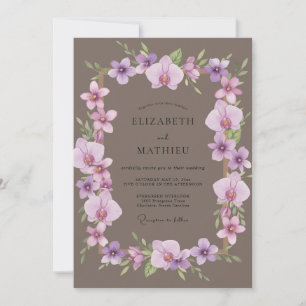 Braunviolette Orchideen-Hochzeit Einladung