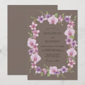 Braunviolette Orchideen-Hochzeit Einladung (Vorne/Hinten)