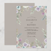 Braunviolette Wildblumen-Hochzeit Einladung (Vorne/Hinten)