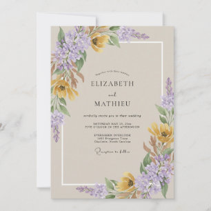 Braunviolette Wildblumenhochzeit Einladung