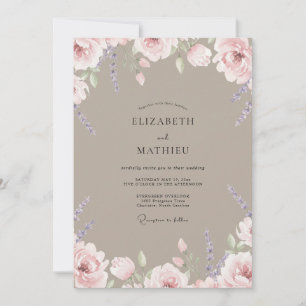Braunvioletter Blumenstrauß Eukalyptus Hochzeit Einladung