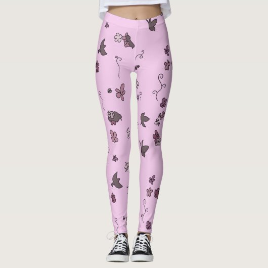 Braunvögel Blume rosa Leggings (Vorderseite)