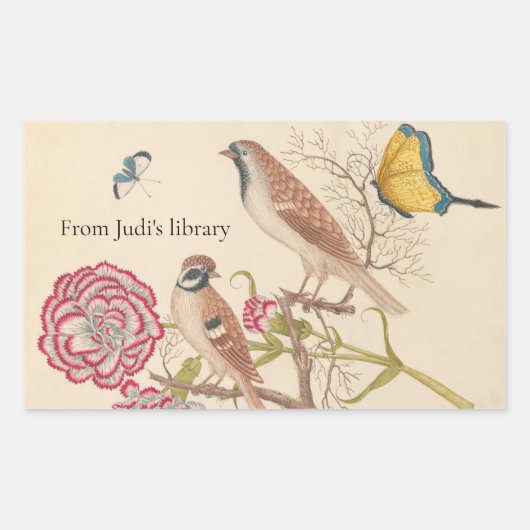 Braunvögel mit Nelken und Schmetterlingen Rechteckiger Aufkleber (Vorderseite)
