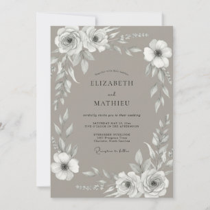 Braunweiße Rosenhochzeit Einladung