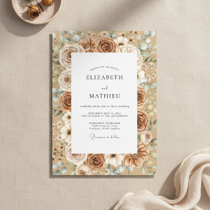 Braunweiße rustikale Blumzeit-Hochzeit Einladung