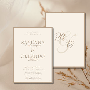 Braunweißes Monogramm Glam Old Money Hochzeit Einladung