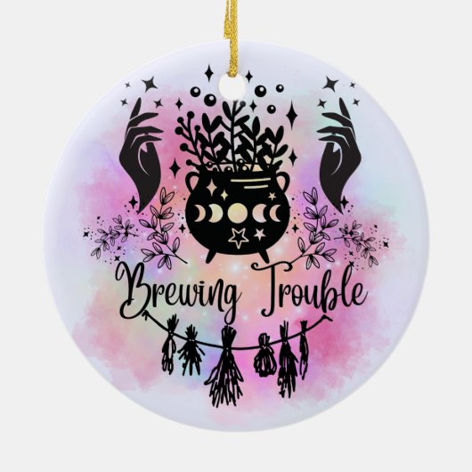 Brauprobleme: Mischous Witchy Design Keramik Ornament (Hinten)