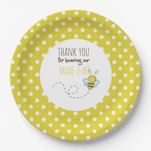 Braut 2 BEE Niedlich Gelbe Hochzeit oder Brautpart Pappteller (Vorderseite)