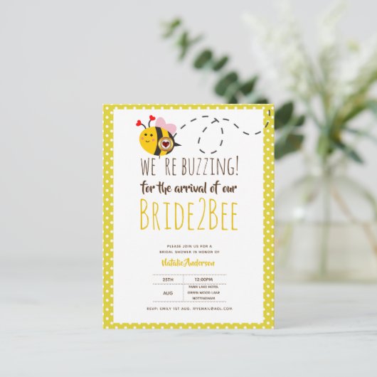 Braut 2 BEE Niedlich Gelbe Hochzeit oder Brautpart Postkarte (Stehend Vorderseite)
