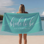 Braut Aquamarin zu sein Hen Party Personalisiert Strandtuch<br><div class="desc">Braut um Aquamarin zu sein Hen Party Personalisiert Beach Handtuch. Moderne Drehbuch personalisiert Name Strand Handtuch. Perfektes Handtuch für die Braut aus Party. Personalisieren Sie dieses benutzerdefinierte Design mit Ihrem eigenen Namen oder Text.</div>