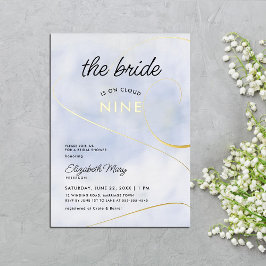 Braut auf Cloud 9 Pastel Blue Gold Brautparty Folieneinladung