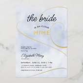 Braut auf Cloud 9 Pastel Blue Gold Brautparty Folieneinladung (Vorderseite)