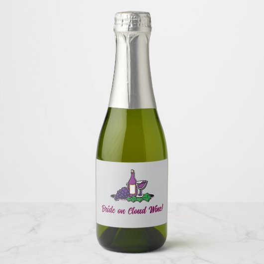 Braut auf Cloud Wine! Schaumweinetikett (Vorderseite)