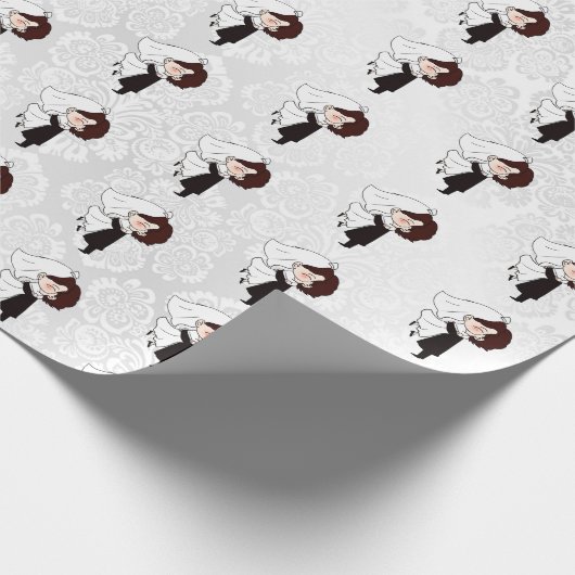 Braut auf weißem Damast Geschenkpapier (Ecke)